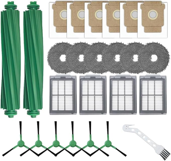 Accessories Kit for iRobot Roomba Plus 405 Combo/505 Combo Robot Vacuum Cleaner, Replacement Parts include 2 Main Brushes, 6 Side Brushes, 6 Dust Bags, 6 Mop Pads, 4 Filters and 1 Cleaning Tool