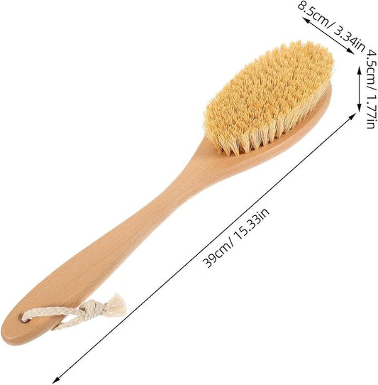 Long Handle Sisal Wood Body Scrubber for Shower Ergonomic Back Brush with Sturdy Bristles for Exfoliating and Deep Cleansing Bath Brush for Relaxing Neck and Shoulder Use