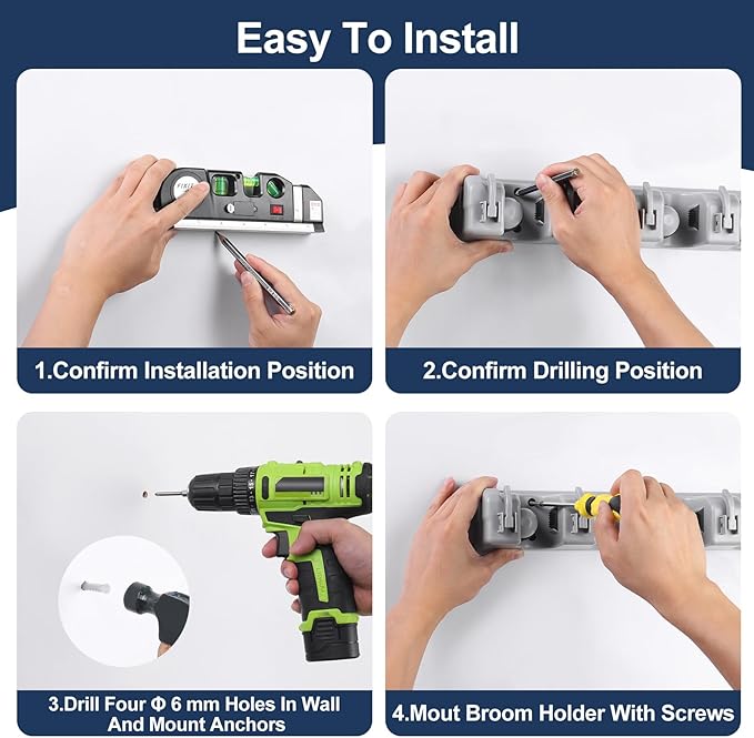 Mop And Broom Holder Wall Mount Cleaning Supplies Organizer For Closet Laundry Room Garden Tool Hangers For Garage Wall Hanging Rack Utility Shop Organization And Storage