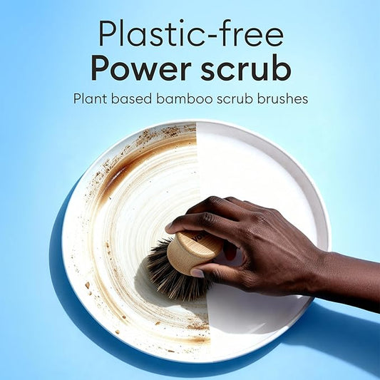 Vove Bamboo Scrub Brush Set, 3 Pack - FSC Certified Bamboo, Plastic-Free Natural Fiber Bristles, Sisal & Union Fibers, Stainless Steel - Kitchen Dish Scrubbing Set, 2 Hard, 1 Medium