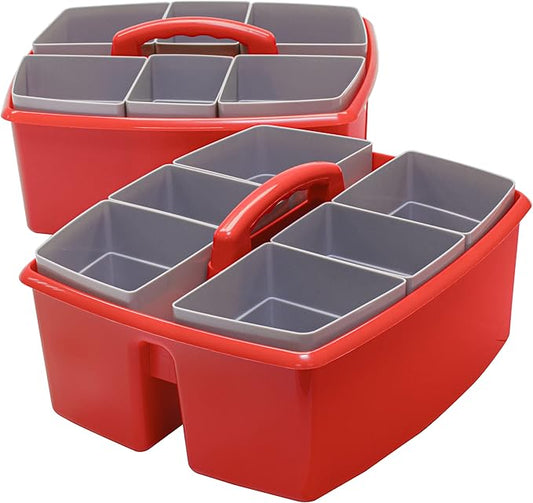 Storex Large Classroom Caddy with Cups, 13 x 11 x 6.575 Inches, Red, Case of 2 (00981A02C)