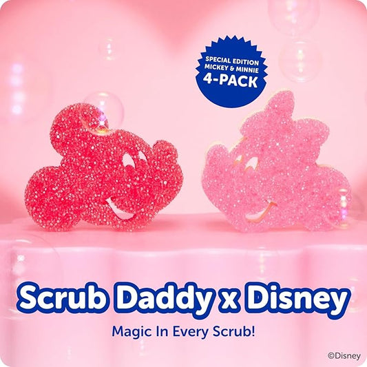 Scrub Daddy Mickey & Minnie Mouse Dish Sponges - Includes 2 Scrub Daddy Kitchen Sponges & 2 Scrub Mommy Dish Scrubbers - Dual-Sided, Odor-Resistant & Scratch-Free - Special Edition Set (4 Count)