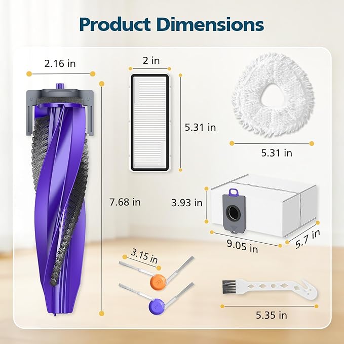 25-Pack Freo Z10 Replacement Parts Accessories for Narwal Freo Z10 / Freo Z10 Ultra Vacuum Cleaner, Include 2 Roller Brushes, 6 Side Brushes, 4 Filters, 6 Mop Pads, 6 Dust Bags and 1 Cleaning Brush