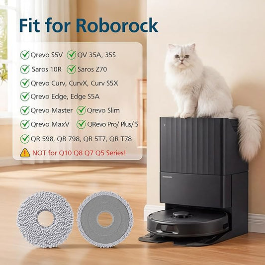 10 Pack Mop Pads for Roborock Qrevo S5V, QV 35A 35S, Saros 10R, Curvx, Curv S5X, Edge S5A, Master, Slim, Q Revo S/Pro/Plus/MaxV Robot Vacuum Cleaner, Mop Pad Replacement Accessories