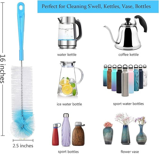 ALINK 8-Pack Bottle Cleaning Brush Set - Long Handle Bottle Cleaner for Washing Narrow Wine/Beer Bottle, Thermos, Hummingbird Feeder, Sport Well, Plus Kettle/Straw Brush