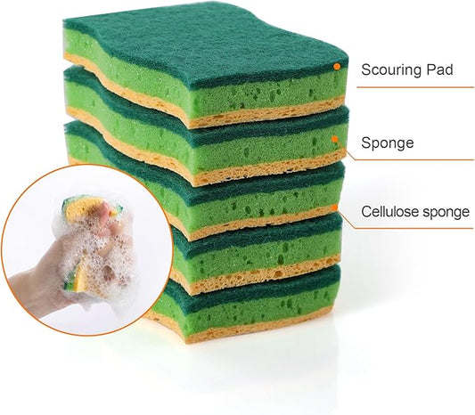 Kitchen Cleaning Tool Set - 3-Pack Dish Scrub Brush Kit with 10PCS Non-Scratch Scrub Sponges, Bottle Brush & Pot Scrubber, Safe for Cookware, Bathroom & Nonstick Surfaces