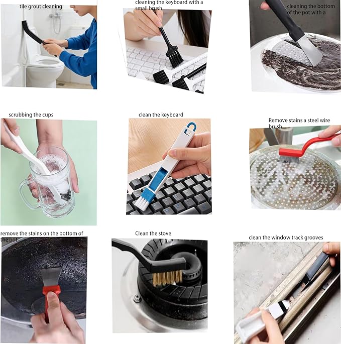 16 Pcs Crevice Cleaning Brush Set Multifunctional Hard Bristle Gap Cleaning Supplies Tool for Kitchen Window Track Grout Shower Cup Sink Corner Toilet Bathroom Cleaning Brushes Small Spaces