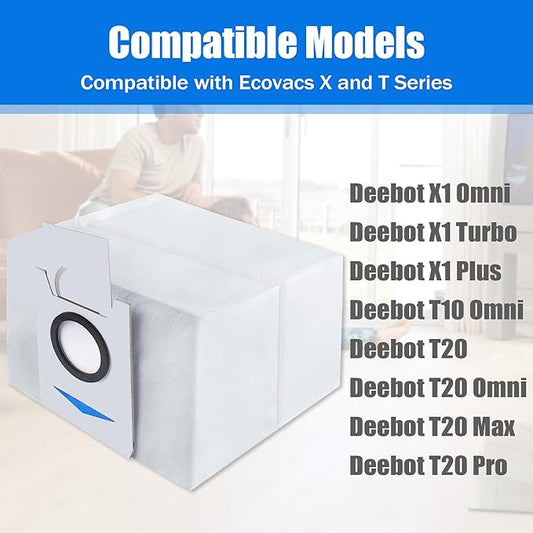 10 Pack Replacement Vacuum Bags Compatible With Ecovacs Deebot X1 Omni X1 Turbo T10 Omni T20 Omni T20 Max T20 Pro Robot Vacuum, T20 Dust Bags Accessory Parts