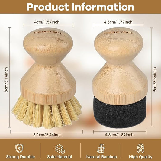 Cutting Board Oil Wax Applicator and Scrub Brush Set- Natural Bamboo with Sisal Fiber and Sponge for Food Grade Mineral Oil Board,Wooden Worktops,Utensil Care