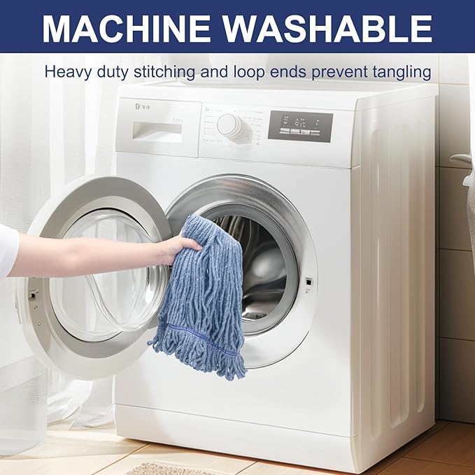 KeFanta 3 Pack Heavy Duty Commercial Mop Head Replacement,Wet Industrial Cotton Looped End String Mops Refill for Floor Cleaning,Blue