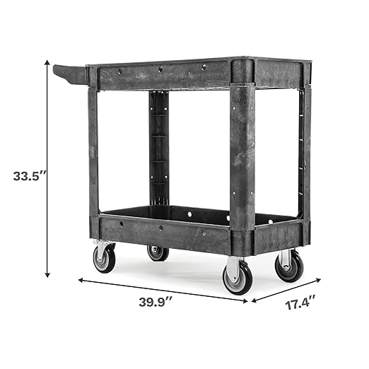 DWVO 2 Tier Utility Cart on Wheels, 550 lbs 2 Shelf Heavy Duty Plastic Rolling Carts, 40 x 17 in Plastic Tool Cart Work Cart with Locking Swivel Wheels & Handle for Warehouse Garage School & Office