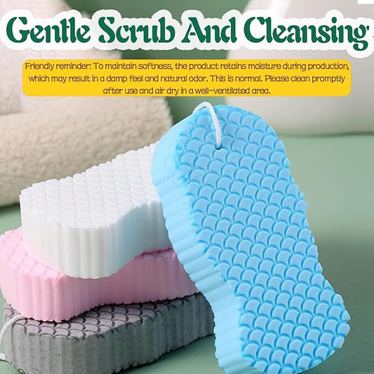 Magic Exfoliating Body Scrubber,3D Super Soft Exfoliating Bath Sponge,Removes Dead Skin and Impurities from Body-Skin Friendly and Reusable for Adults Children and Pregnant Women(Blue+Pink)