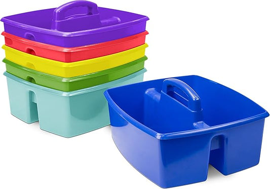 Storex 2-Compartment Large Craft Caddy – Multipurpose Classroom Organizer with Handle, Assorted Colors, 6-Pack (00948A06C)