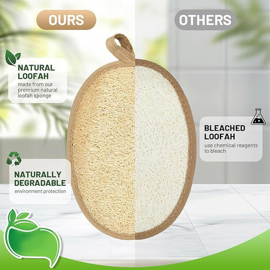 Natural Loofah Bath Sponge, Beige, Premium Plant Fiber, Large Size, Biodegradable, for Shower, Body Washing,for Body Exfoliation,1 Pack
