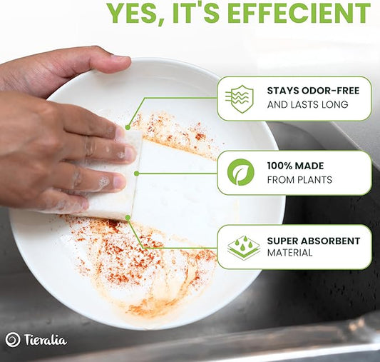 Tieralia Natural Dish Sponge Set – 6-Pack Eco-Friendly & Compostable Scrubbers | Cellulose & Sisal | Non-Toxic, Odor-Free, Reusable Kitchen Sponges for Dishes, Sink, Pots & Pans