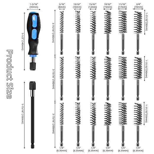 18Pcs Wire Brush Drill Attachments, Stainless Steel Wire Brush Bore Cleaning Brush Set for Power Drill Impact Driver, Abrasive Drill Wire Brush with 1/4" Hex Shank and Tool Bag
