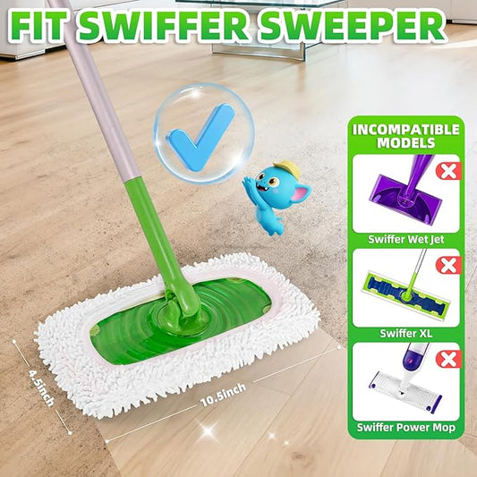 6 Pack Reusable Mop Pads Compatible with Swiffer Sweeper Mop, Wet and Dry Chenille Sweeping Cloths, Washable Pads Refill, Microfiber Pads for Multi-Surface/Hardwood Floor Cleaning (Gray, White)