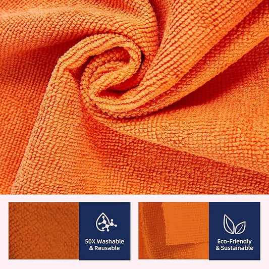 & PLUSH Microfiber Cleaning Cloth Roll - 85 Pack, Tear Away Microfiber Towels, 12" x 12", Reusable, Washable, Streak Free, Ultra Absorbent Dish Rags for Car, Home, Garage or Shop (Orange)