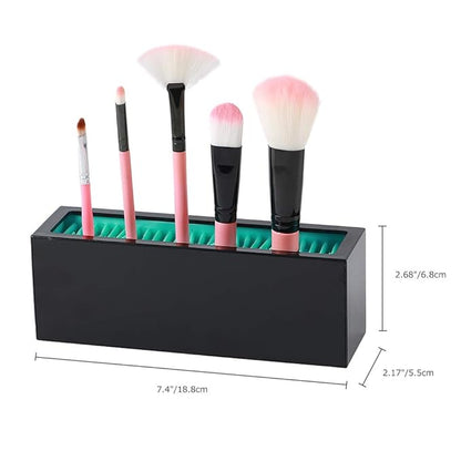 Makeup Brushes Holder Organizer, Silicone Vanity Air Drying Rack Display Storage for Brush, Eyeliners and More, Practical Cosmetic Tools Container (Red-Black)