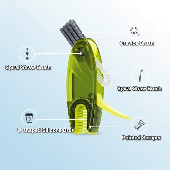 4 in 1 Cup Lid Gap Cleaning Brush Set 3 Pcs - Multifunctional Bottle Cleaning Brush Portable Silicone Cup Lid Cleaner | Tools for Home Kitchen and Travel