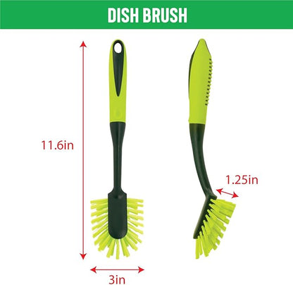 Pine-Sol Scrub Brush Set - Long Handle Cleaning Brushes with Heavy Duty Bristles and Comfort Grip - Scrubbers for Kitchen, Household, and Dishwashing, 5 Pieces