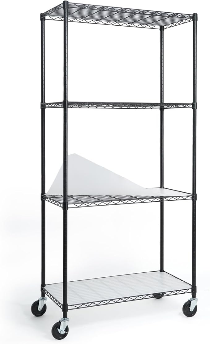 CAPHAUS NSF Heavy Duty Wire Shelving w/Wheels, Leveling Feet & Liners, Storage Metal Shelf, Garage Shelving Storage, Utility Wire Rack Storage Shelves, W/White Clear Liner, 36 x 18 x 76 4-Tier