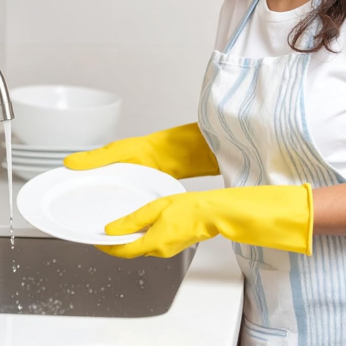 Rubber Gloves for Dishwashing & Household Odor-Free, Comfortable Fit, Reusable, Non-Slip Made in Korea (5 Pairs)