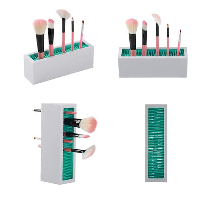 Makeup Brushes Holder Organizer, Silicone Vanity Air Drying Rack Display Storage for Brush, Eyeliners and More, Practical Cosmetic Tools Container (Pink-White)
