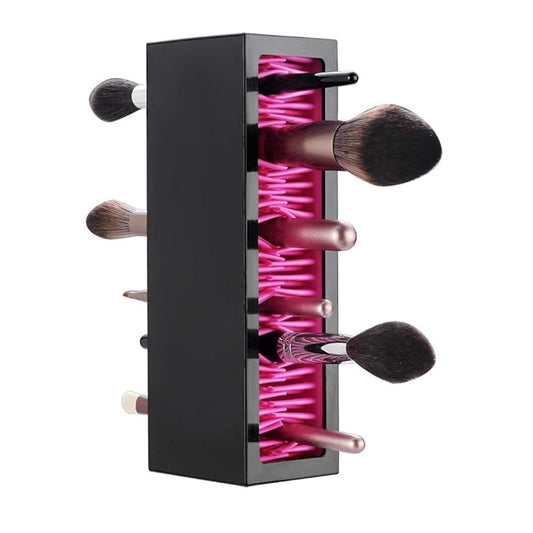 Makeup Brushes Holder Organizer, Silicone Vanity Air Drying Rack Display Storage for Brush, Eyeliners and More, Practical Cosmetic Tools Container (Red-Black)