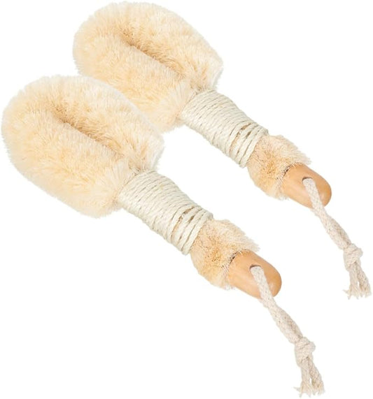 2pcs Natural Sisal Dry Bath Brush Exfoliating Body Scrubber for Shower and Bath Ergonomic Handle Plant for Skin Cleaning and Dead Skin Removal