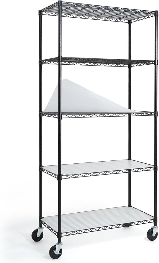 CAPHAUS NSF Commercial Grade Heavy Duty Wire Shelving w/Wheels, Leveling Feet & Liners, Storage Metal Shelf, Garage Shelving, Utility Wire Rack Storage Shelves, w/Liner, 36 x 18 x 76 5-Tier