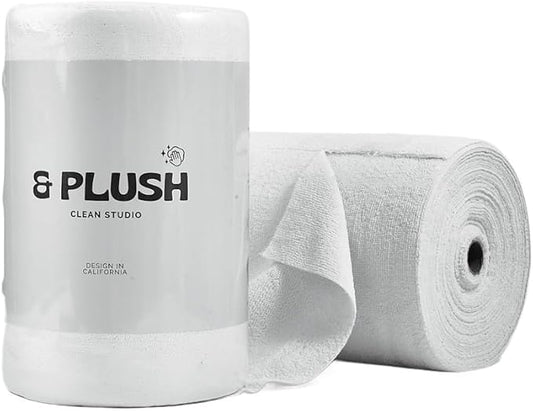 & PLUSH Microfiber Cleaning Cloth Roll - 100 Pack, Tear Away Microfiber Towels, 12" x 12", Reusable, Washable, Streak Free, Ultra Absorbent Dish Rags for Car, Home, Garage or Shop (Grey)