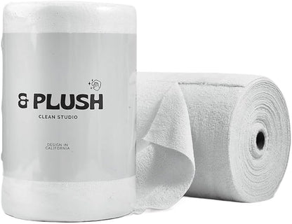 & PLUSH Microfiber Cleaning Cloth Roll - 50 Pack, Tear Away Microfiber Towels, 12" x 12", Reusable, Washable, Streak Free, Ultra Absorbent Dish Rags for Car, Home, Garage or Shop (Grey)