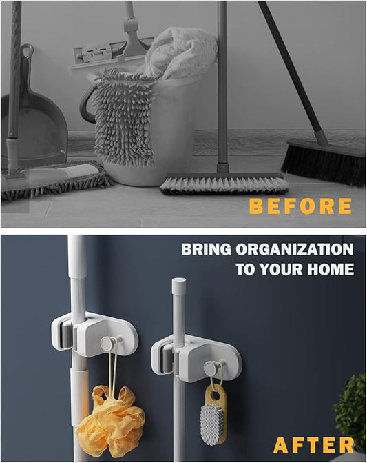 BEZOX Mop Holder with Hook - Drill Free Wall Mount Broom Gripper, Cleaning Supplies Organizer Utility Holder - 1PCS