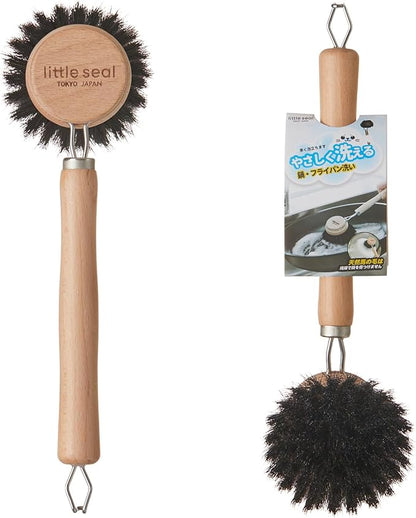 Wooden Dish Brush Natural Bristle Pot Pan Bowl Scrubber Brush - Non-Scratch, Grease Absorbent, Household Cleaning Brushes Gentle for Non-Stick & Cast Iron Cookware- Cleaning Tool Set of 2