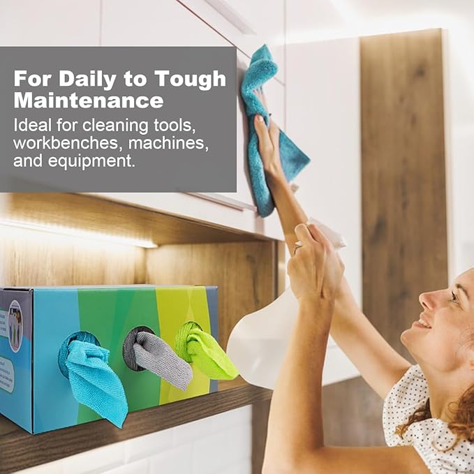 Microfiber Cleaning Cloth, 150 Pack Reusable Paper Towels Microfiber Towels for Cars Lint Free Washable Tissues Shop Rags with Dispenser Box for Home Kitchen Automotive, 11"x 9", Multicolor