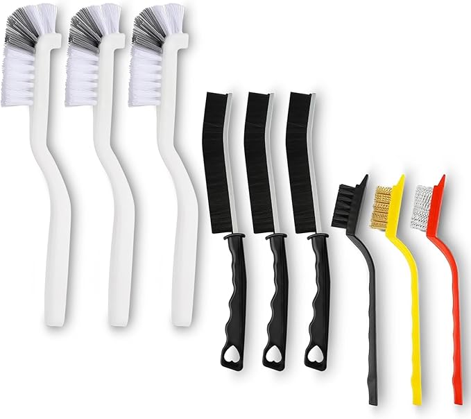 9 Pack Crevice Cleaning Brush Set, Hard Bristle Detail Brush Set for Deep Cleaning Kitchen, Bathroom, Grout, Sink, Bottle, Blender, Corners, Tight Spaces