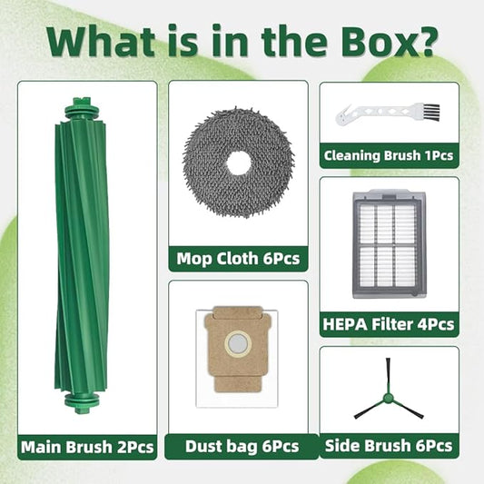 25 Pcs Accessories Kit for iRobot Roomba Plus 405 Combo/505 Combo Robot Vacuum Cleaner, Replacement Parts include 2 Main Brushes, 6 Side Brushes, 6 Dust Bags, 6 Mop Pads, 4 Filters and 1 Cleaning Tool