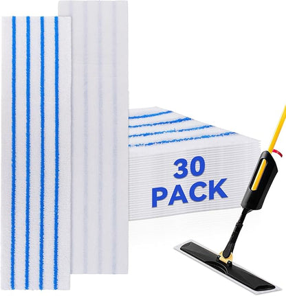 Replacement Disposable Microfiber Pad Fit for Rubbermaid Quick Connect Mop System - 30 Pack Wet & Dry Commercial Cleaning Refills with Scrubbing/Scouring Stripes Fit for Any Flat System 17 and 18 Inch