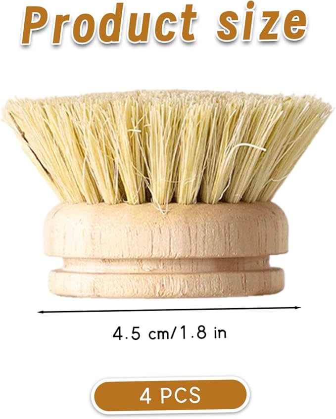 Gcroet 4PCS Bamboo Dish Brush Set Replaceable Heads Natural Wood Dish Brush with Sisal Fibers Eco-Friendly Kitchen Scrub..