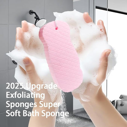 4PCS Magic Exfoliating Bath Sponge Set, 3D Super Soft Body Scrubber, Reusable Exfoliating Shower Sponge for Dead Skin Removal, Suitable for All Skin Types (4 Colors)
