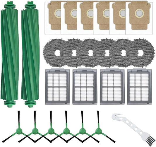 Accessories Kit for iRobot Roomba Plus 405 Combo/505 Combo Robot Vacuum Cleaner, Replacement Parts include 2 Main Brushes, 6 Side Brushes, 6 Dust Bags, 6 Mop Pads, 4 Filters and 1 Cleaning Tool