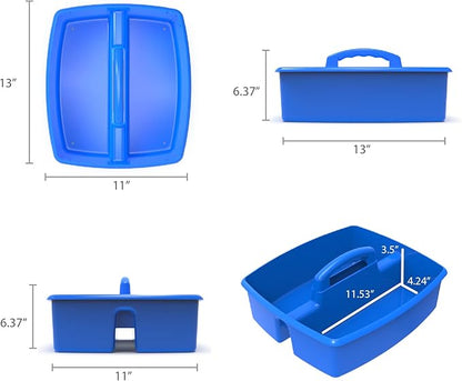 Storex 2-Compartment Large Caddy – Multipurpose Classroom Organizer with Handle, Blue, 6-Pack (00953U06C)