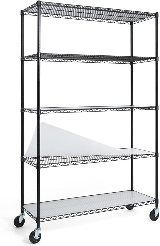 CAPHAUS NSF Commercial Grade Heavy Duty Wire Shelving w/Wheels, Leveling Feet & Liners, Storage Metal Shelf, Garage Shelving Storage, Utility Wire Rack Storage Shelves, 48 x 18 x 76 5-Tier w/Liner