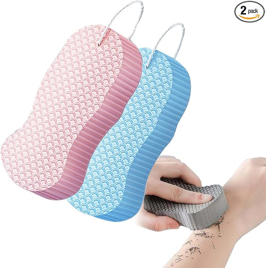 Exfoliating Bath Sponge, 2026 New Super Soft Exfoliating Bath Sponge Set, Exfoliate Body Scrubber Skin Friendly & Reusable for Adults Women and Men (Pink+Blue)