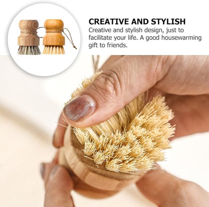 Multi-Function Dish Scrub Brush Wok Cleaning Brush 2pcs with Short Handles Natural Sisal Coconut Fiber Bristles Portable Kitchen Cleaning Accessories for Household Cookware