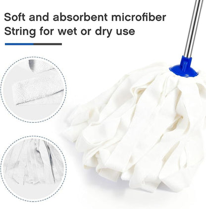 Tanlade 6 Pcs Mop Head Replacement for 0.8 Inch Diameter Mop Handle White Microfiber Cloth Refill Washable Refill Reusable Floor Cleaning Compatible with 0.8 Inches Diameter Stick