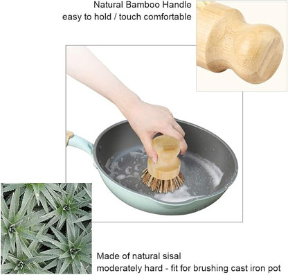 2 Pack Bamboo Dish Scrub Brush, Picowe Natural Scrub Cleaning Brush Vegetable Brush for Dishes Cast Iron Pots Pans, Used in Bathroom Kitchen Sink Household Cleaning