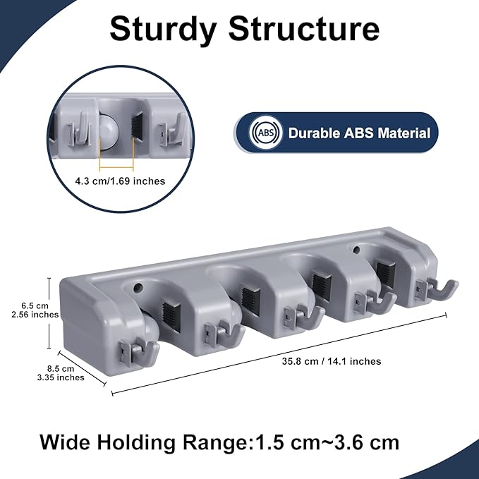 Mop And Broom Holder Wall Mount Cleaning Supplies Organizer For Closet Laundry Room Garden Tool Hangers For Garage Wall Hanging Rack Utility Shop Organization And Storage