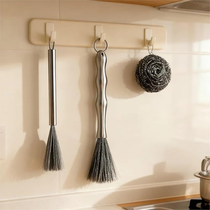 4-Piece Stainless Steel Deep Cleaning Brush Set with Steel Wool Scrubbers, Rust-Resistant Kitchen Brush for Pots, Pans, Plates, and Bowls, Durable One-Piece Handle, Dishwasher Safe